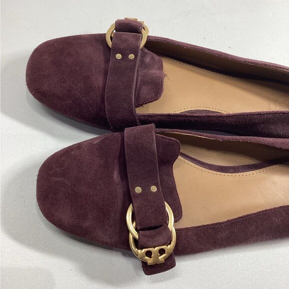 Elegant Tory Burch Burgundy Suede Loafers - Picture 12 of 15